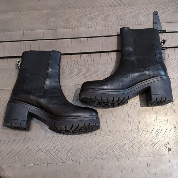 Boden Black Leather Heeled Chelsea Boots Chunky Block Heel Sz 41 - Picture 4 of 12